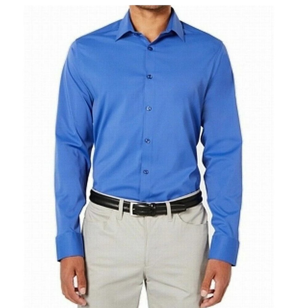 Ryan Seacrest Distinction Men's Modern-Fit Stretch Button-Down Shirt, Blue, M